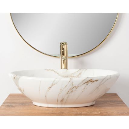 REA-U9685 - Aufsatzwaschbecken PAMELA 33x53 cm, Keramik mit Marmor-Optik
