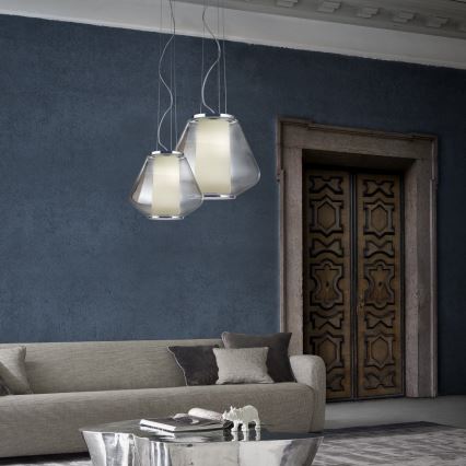 Redo 01-1139 - Hängeleuchte an Kabel FUSION 1xE27/42W/230V Ø 30 cm glänzender Chrom/rauchfarben