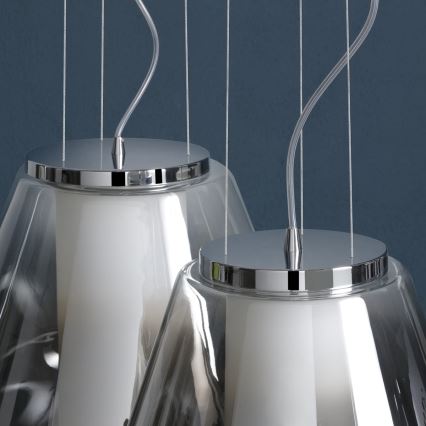 Redo 01-1139 - Hängeleuchte an Kabel FUSION 1xE27/42W/230V Ø 30 cm glänzender Chrom/rauchfarben