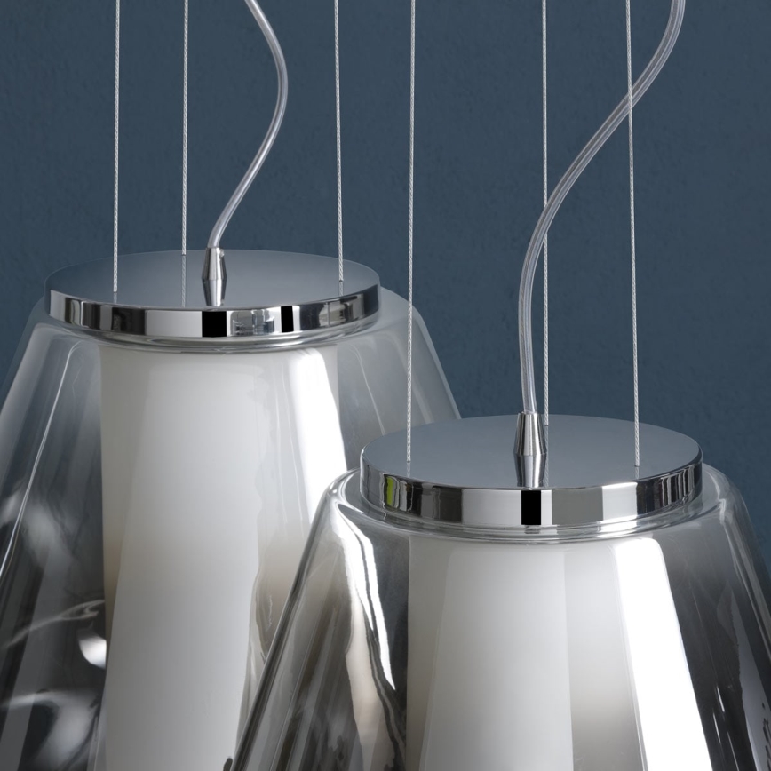 Redo 01-1139 - Hängeleuchte an Kabel FUSION 1xE27/42W/230V Ø 30 cm glänzender Chrom/rauchfarben