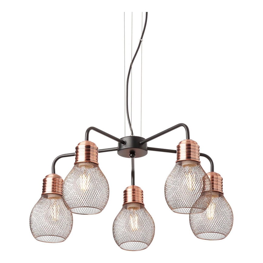 Redo 01-1580 - Hängeleuchte mit Kabelaufhängung EDISON 5xE27/42W/230V Ø 53 cm schwarz/kupfer
