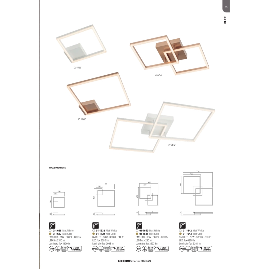 Redo 01-1643 - LED dimmbare Deckenleuchte KLEE LED/57W/230V goldfarben