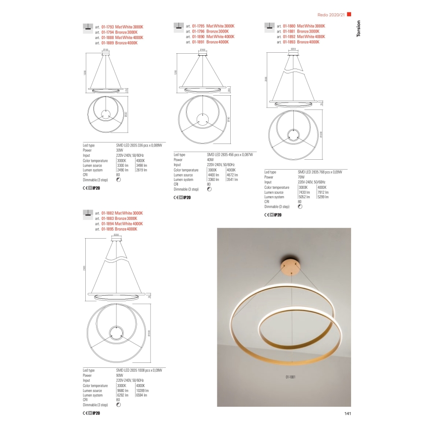 Redo 01-1796 - LED-Kronleuchter an Schnur TORSION LED/40W/230V