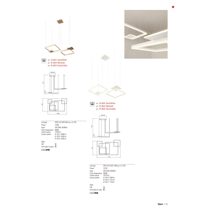 Redo 01-2615 - LED-dimmbarer Pendelleuchter an Kabel SIGUA LED/137W/230V CRI 90 goldfarben