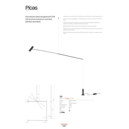 Redo 01-2695 - LED dimmbare Stehleuchte PICAS LED/12W/230V schwarz