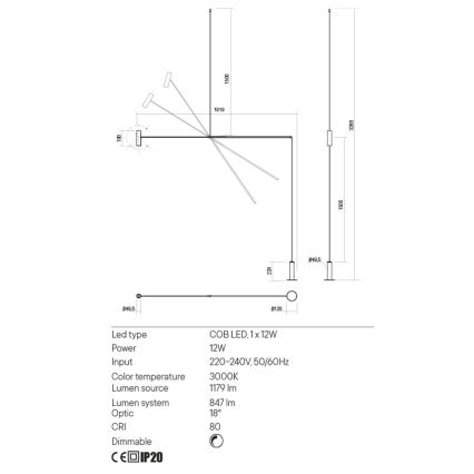Redo 01-2695 - LED dimmbare Stehleuchte PICAS LED/12W/230V schwarz