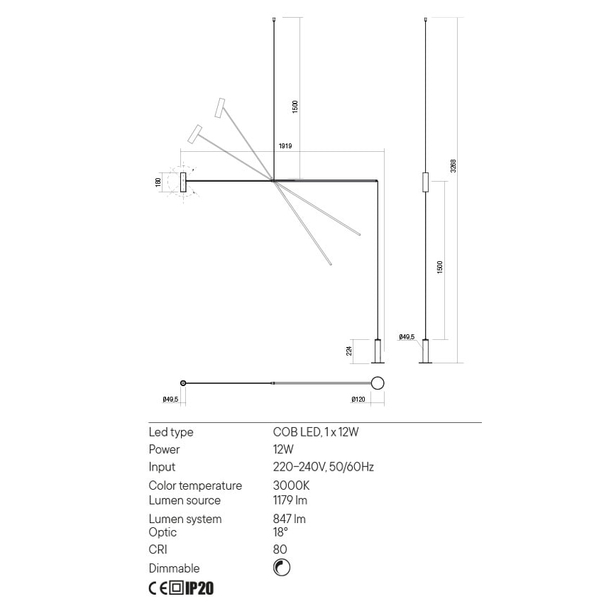 Redo 01-2695 - LED dimmbare Stehleuchte PICAS LED/12W/230V schwarz
