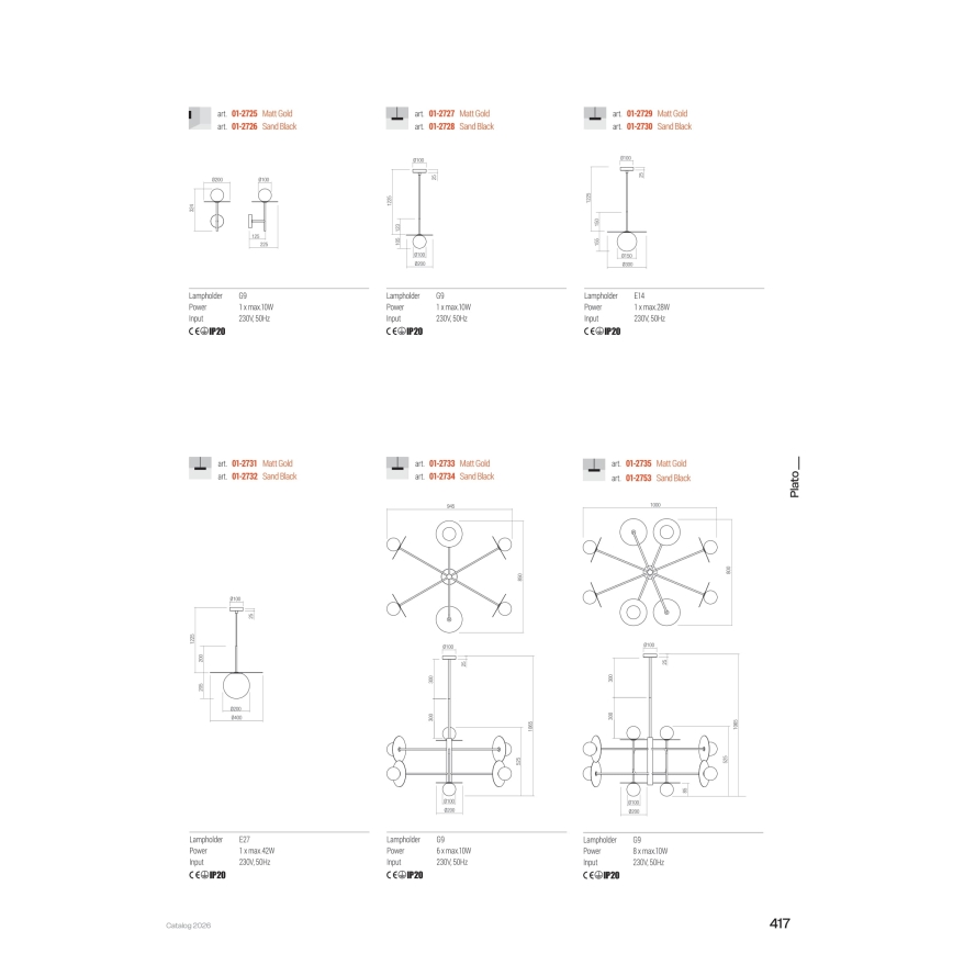 Redo 01-2735 - Stangenpendelleuchte PLATO 8xG9/10W/230V goldfarben