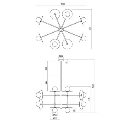 Redo 01-2735 - Stangenpendelleuchte PLATO 8xG9/10W/230V goldfarben