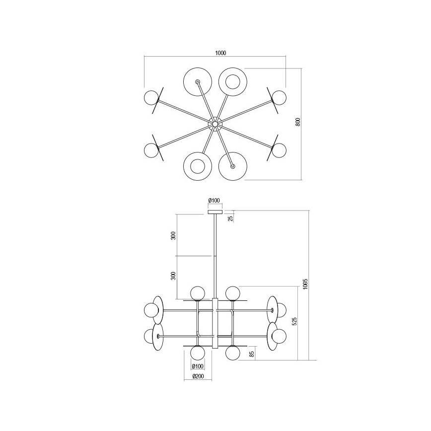 Redo 01-2735 - Stangenpendelleuchte PLATO 8xG9/10W/230V goldfarben