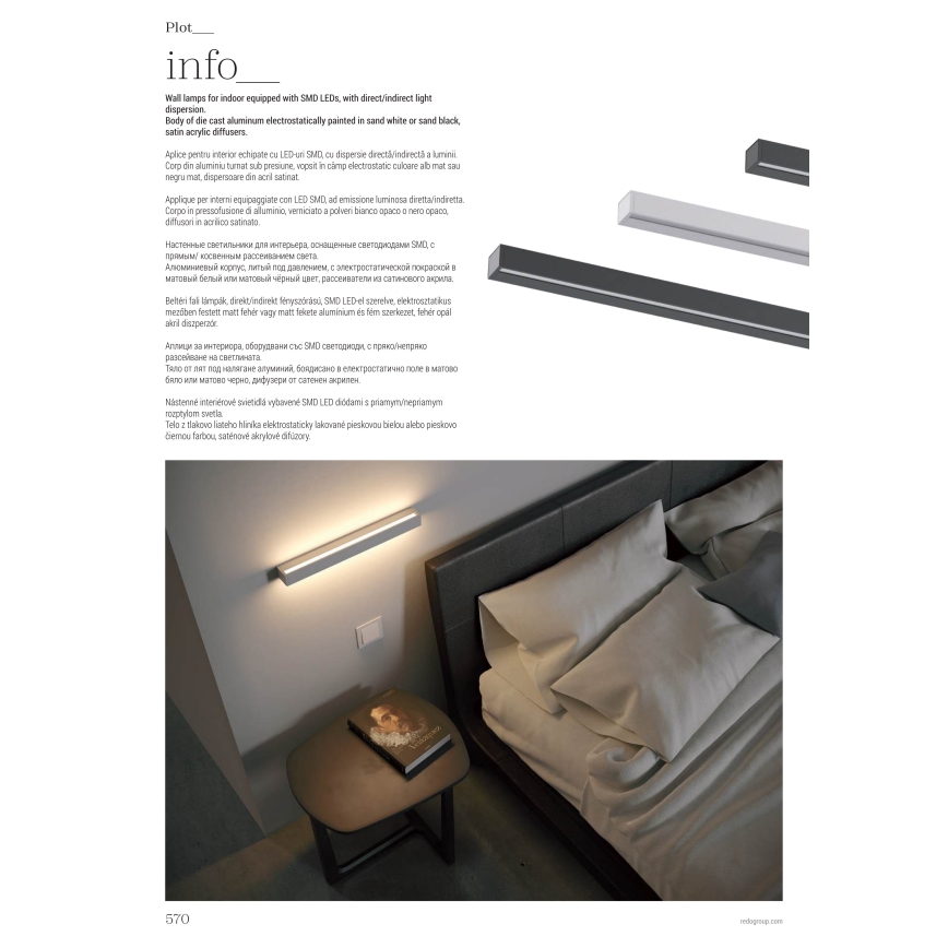 Redo 01-2765 - LED Wandleuchte PLOT LED/31W/230V 90 cm schwarz