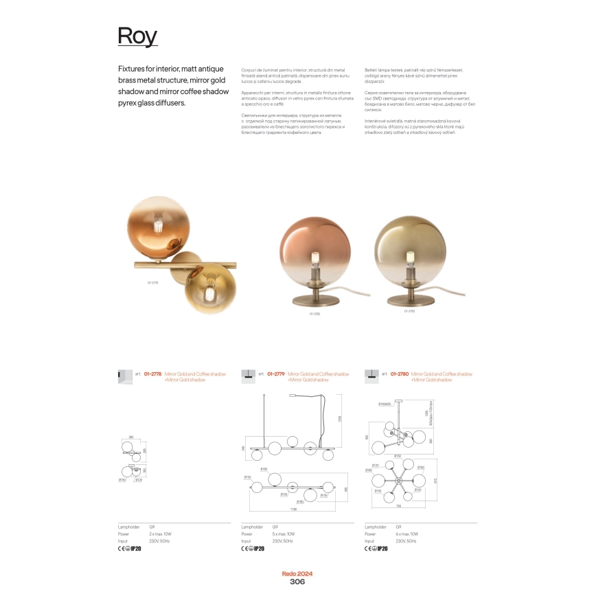 Redo 01-2784 - Tischlampe ROY 2xG9/10W/230V