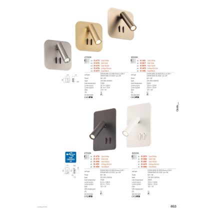 Redo 01-2978 - LED-Wandleuchte QUDA LED/6W/230V + LED/3W 3000K CRI 90 USB mattchrom