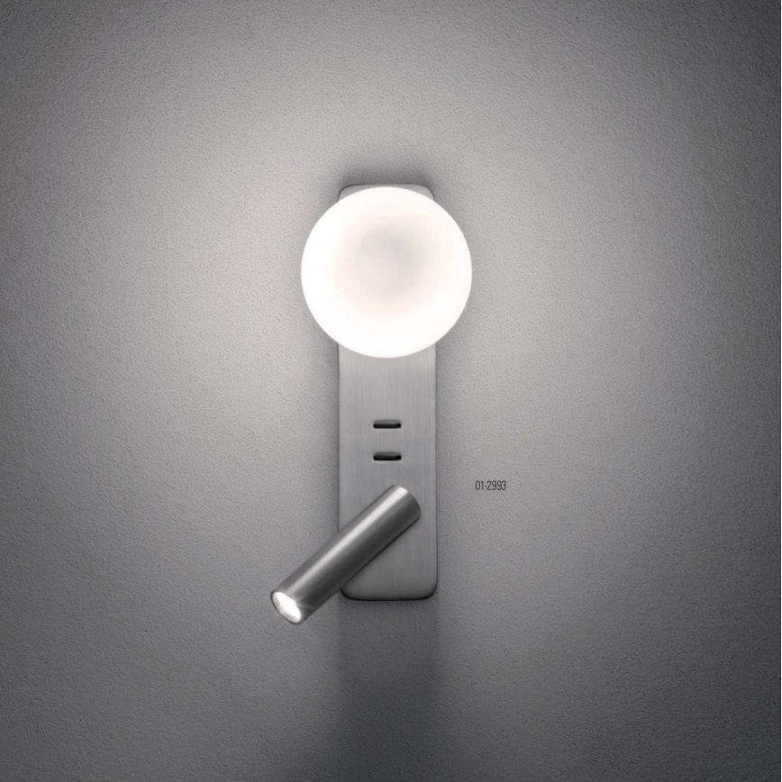 Redo 01-2993 - LED-Wandleuchte OASIS LED/3W/230V + 1xG9/10W USB CRI 90 glänzender Chrom