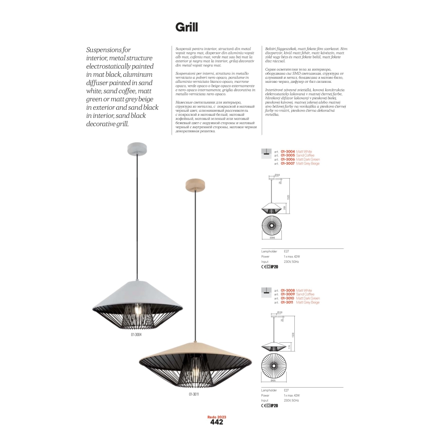 Redo 01-3005 - Pendelleuchte mit Kabel GRILL 1xE27/42W/230V Ø 39,6 cm schwarz/braun
