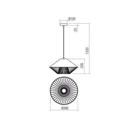Redo 01-3006 - Pendelleuchte mit Kabelaufhängung GRILL 1xE27/42W/230V Ø 39,6 cm schwarz/türkis