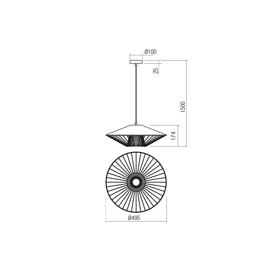 Redo 01-3008 - Hängeleuchte mit Kabel GRILL 1xE27/42W/230V Ø 49,5 cm schwarz/weiß