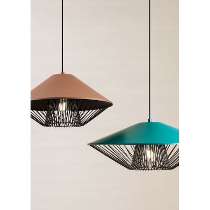 Redo 01-3010 - Pendelleuchte an Kabel GRILL 1xE27/42W/230V Ø 49,5 cm schwarz/türkis
