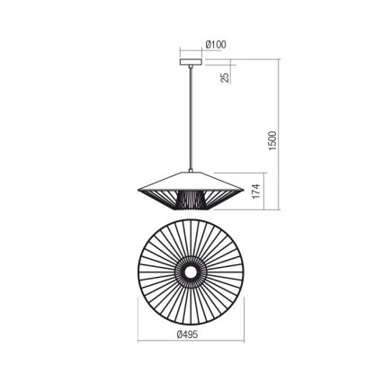 Redo 01-3010 - Pendelleuchte an Kabel GRILL 1xE27/42W/230V Ø 49,5 cm schwarz/türkis