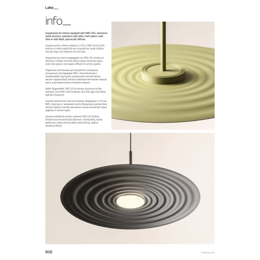 Redo 01-3044 - LED-Hängeleuchte LAKE mit Seilaufhängung, 13 W, 230 V, Ra 90, Ø 50 cm, weiß