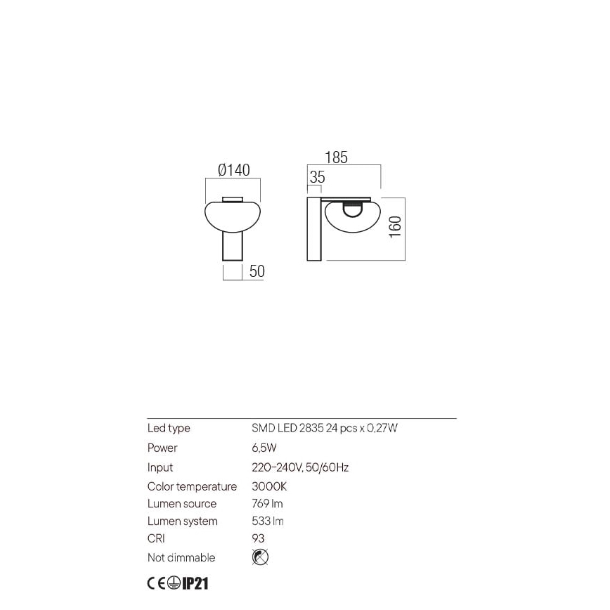 Redo 01-3242 - LED Wandleuchte SINCLAIR LED/6,5W/230V CRI 93 IP21 schwarz