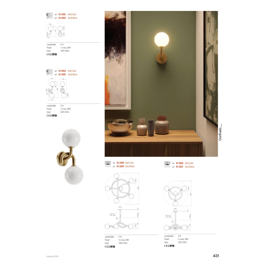 Redo 01-3258 - Kronleuchter an Stange CONFUSIO 5xE14/28W/230V Ø 96 cm goldfarben