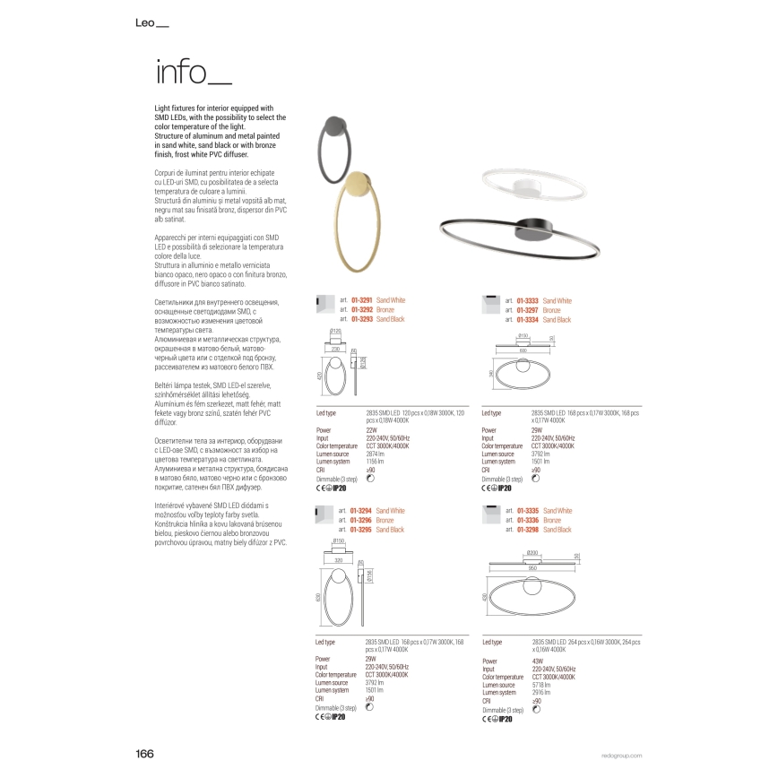 Redo 01-3340 - Dimmbare LED-Pendelleuchte LEO an Stahlseil LED/67W/230V 3000/4000K CRI 90 weiß