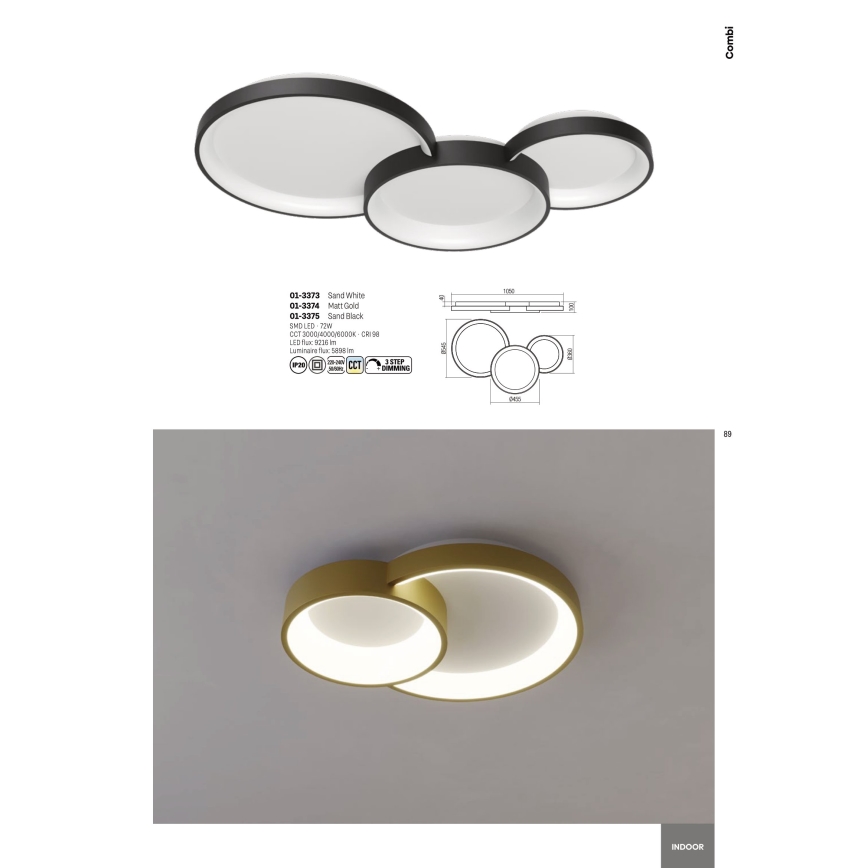 Redo 01-3375 - LED dimmbares Deckenleuchte COMBI LED/72W/230V 3000/4000/6000K CRI98 schwarz