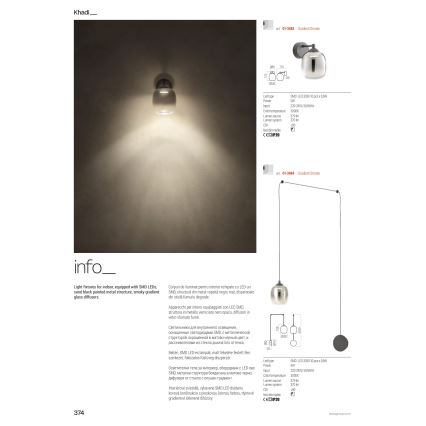 Redo 01-3485 - Dimmbare LED-Wandleuchte KHADI 3xLED/5,5W/230V CRI 90 Ø 12 cm schwarz/rauchfarben