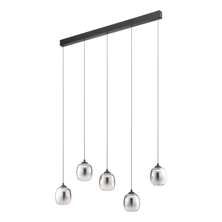 Redo 01-3490 - LED dimmbare Hängeleuchte an Drahtseil KHADI 5xLED/5,2W/230V CRI 90 schwarz/rauchgrau