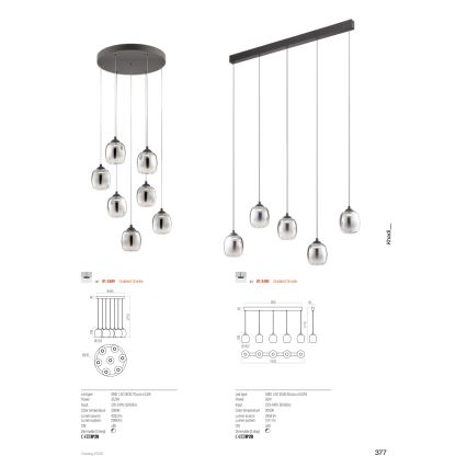 Redo 01-3490 - LED dimmbare Hängeleuchte an Drahtseil KHADI 5xLED/5,2W/230V CRI 90 schwarz/rauchgrau