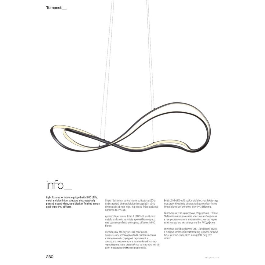 Redo 01-3599 - Dimmbare LED-Pendelleuchte an Kabel TEMPEST LED/58W/230V schwarz