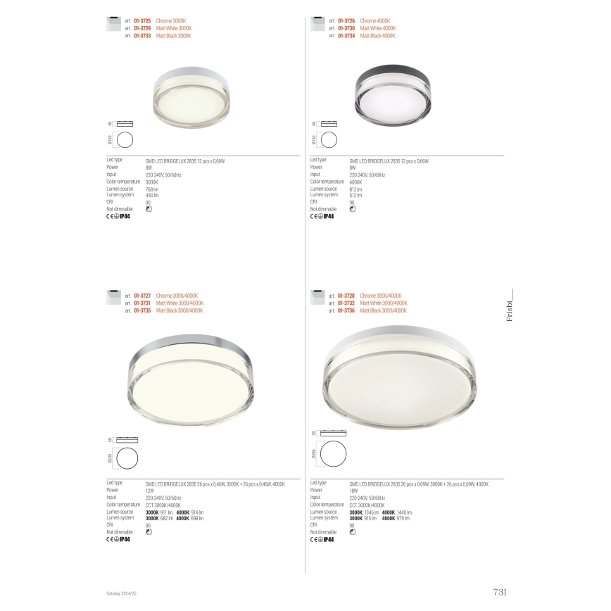 Redo 01-3725 - LED Badezimmer-Deckenleuchte FRISBI LED/8W/230V Ø 15 cm CRI 90 IP44 glänzender Chrom