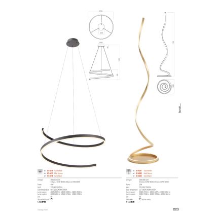 Redo 01-4282 - Dimmbare Stehleuchte SCROLL LED/30W/230V 3000K/4000K/6000K CRI 90 goldfarben