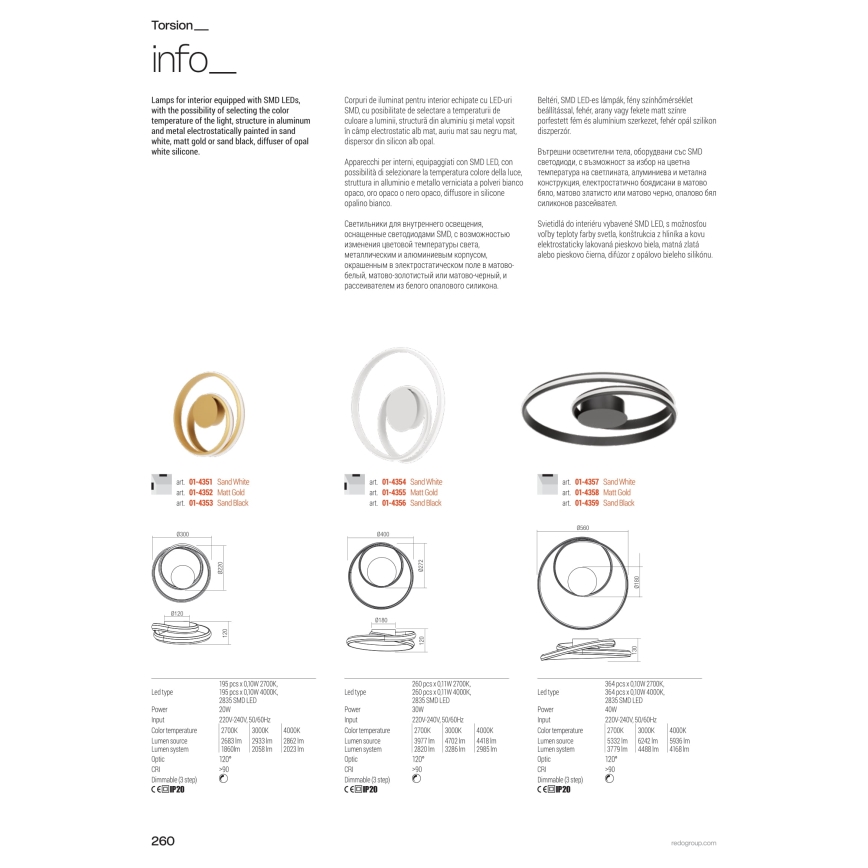 Redo 01-4363 - Dimmbare LED-Pendelleuchte an Kabel TORSION LED/60W/230V 2700/3000/4000K CRI 90 Ø 75,2 cm weiß