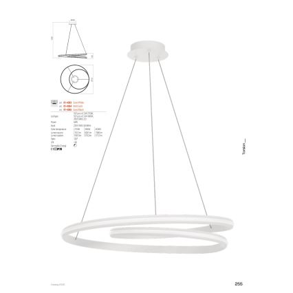 Redo 01-4363 - Dimmbare LED-Pendelleuchte an Kabel TORSION LED/60W/230V 2700/3000/4000K CRI 90 Ø 75,2 cm weiß