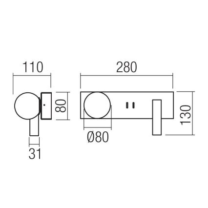 Redo 01-4661 - LED-Wandleuchte NORMA LED/5W/230V + LED/3W CRI 90 USB weiß/gold