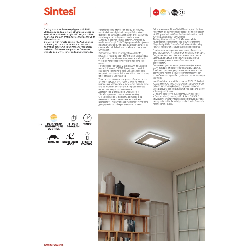 Redo 05-959 - Dimmbare LED-Deckenleuchte SINTESI LED/45W/230V d 45 cm 3000-6000K + Fernbedienung