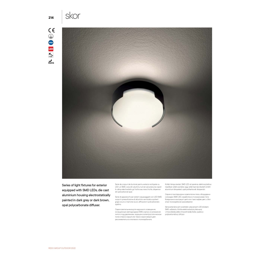 Redo 90003 - LED-Außendeckenleuchte SKOR LED/12W/230V IP54