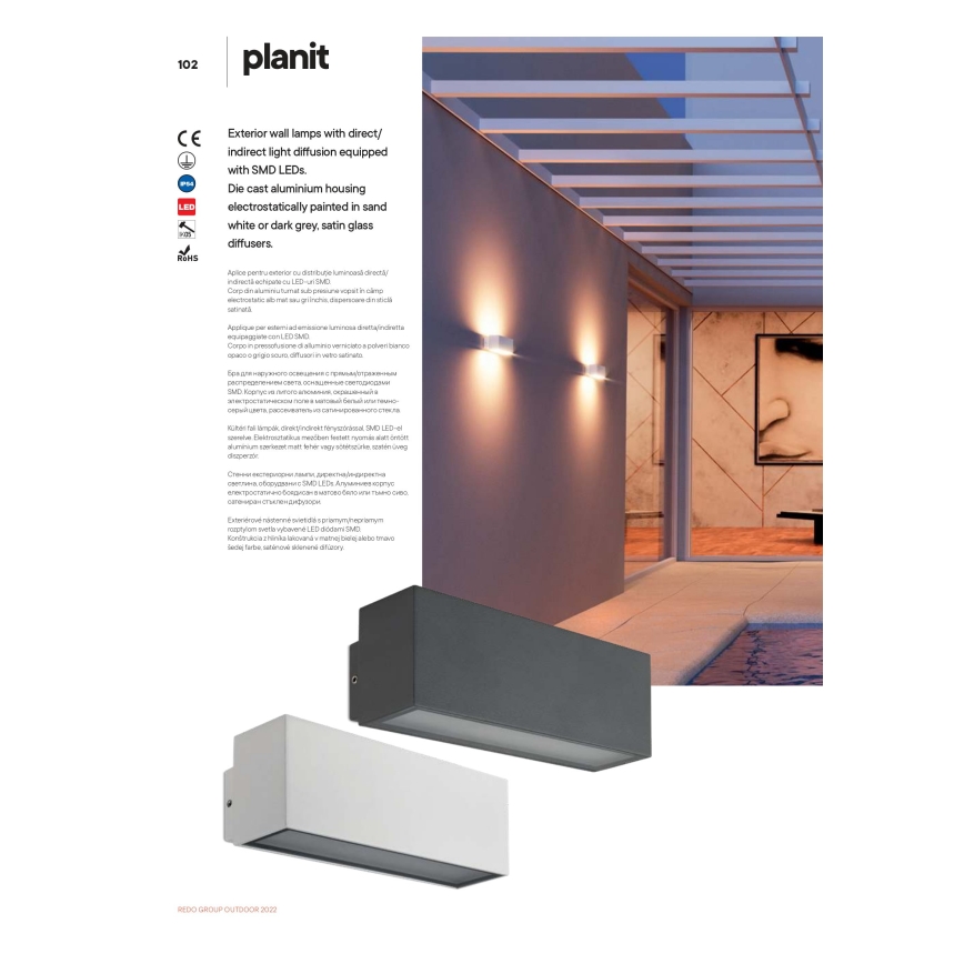 Redo 90096 - LED-Außenwandleuchte PLANIT LED/10W/230V 3000K IP54 Anthrazit