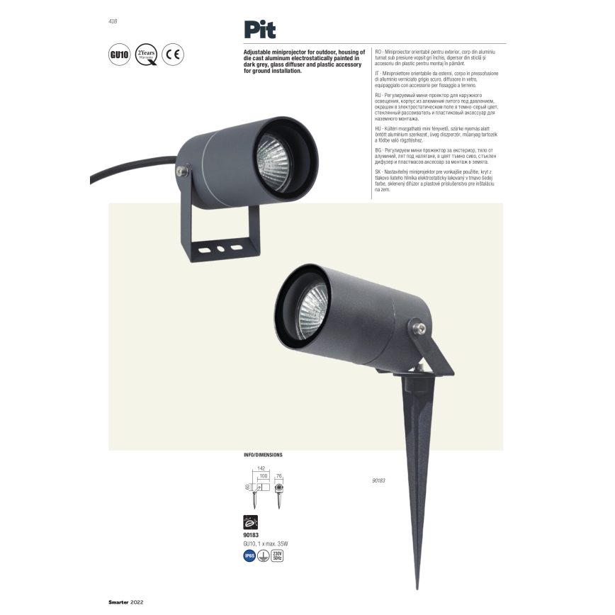 Redo 90183 - Außenleuchte PIT 1xGU10/35W/230V IP65