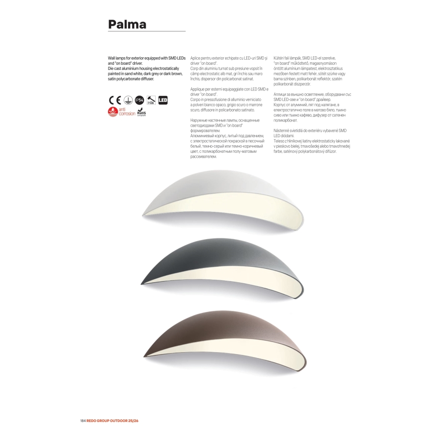 Redo 90235 - LED-Außenwandleuchte PALMA/18W/230V 3000K IP54 Anthrazit