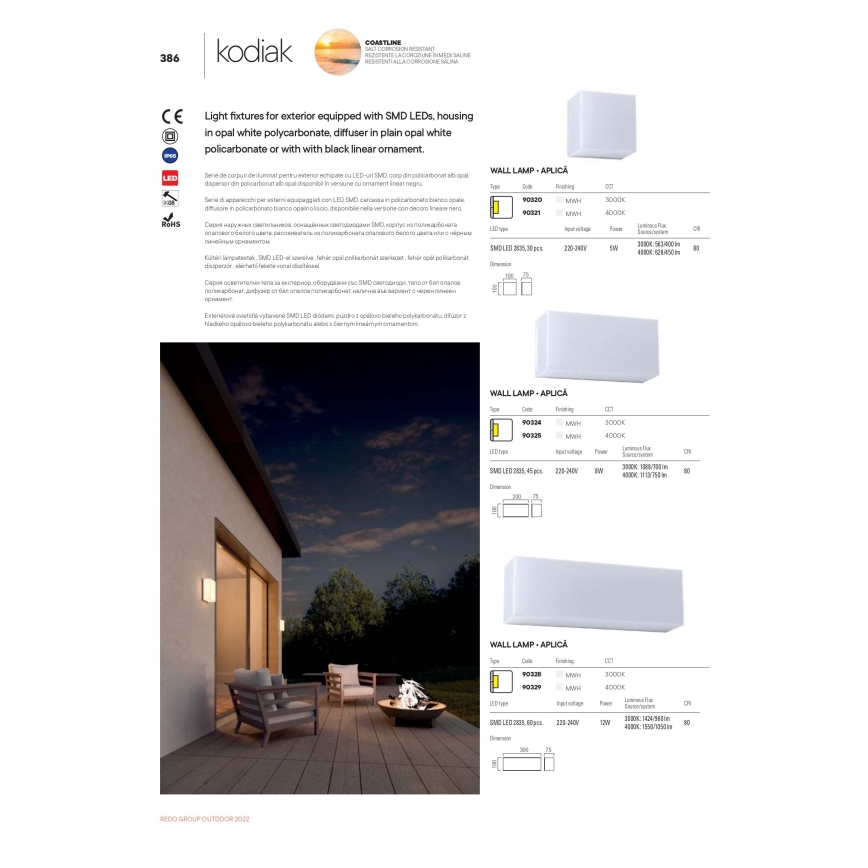 Redo 90325 - LED Außenwandleuchte KODIAK LED/8W/230V 4000K 20 cm IP65 weiß