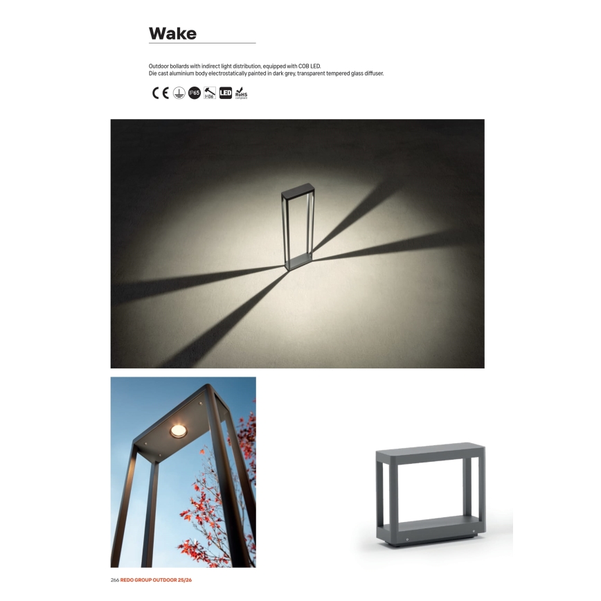 Redo 90581 - LED-Außenleuchte WAKE, 8W/230V, 3000K, 50 cm, IP65, Anthrazit