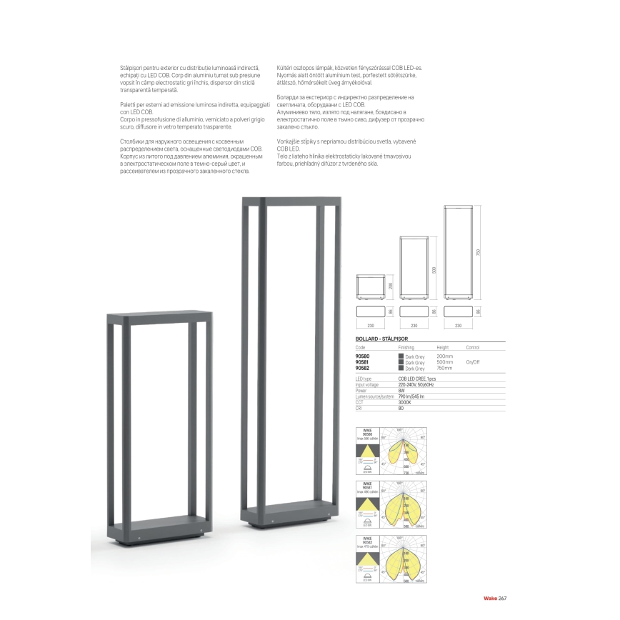 Redo 90582 - WAKE LED Außenleuchte, 8 W, 230 V, 3000 K, 75 cm, IP65, Anthrazit