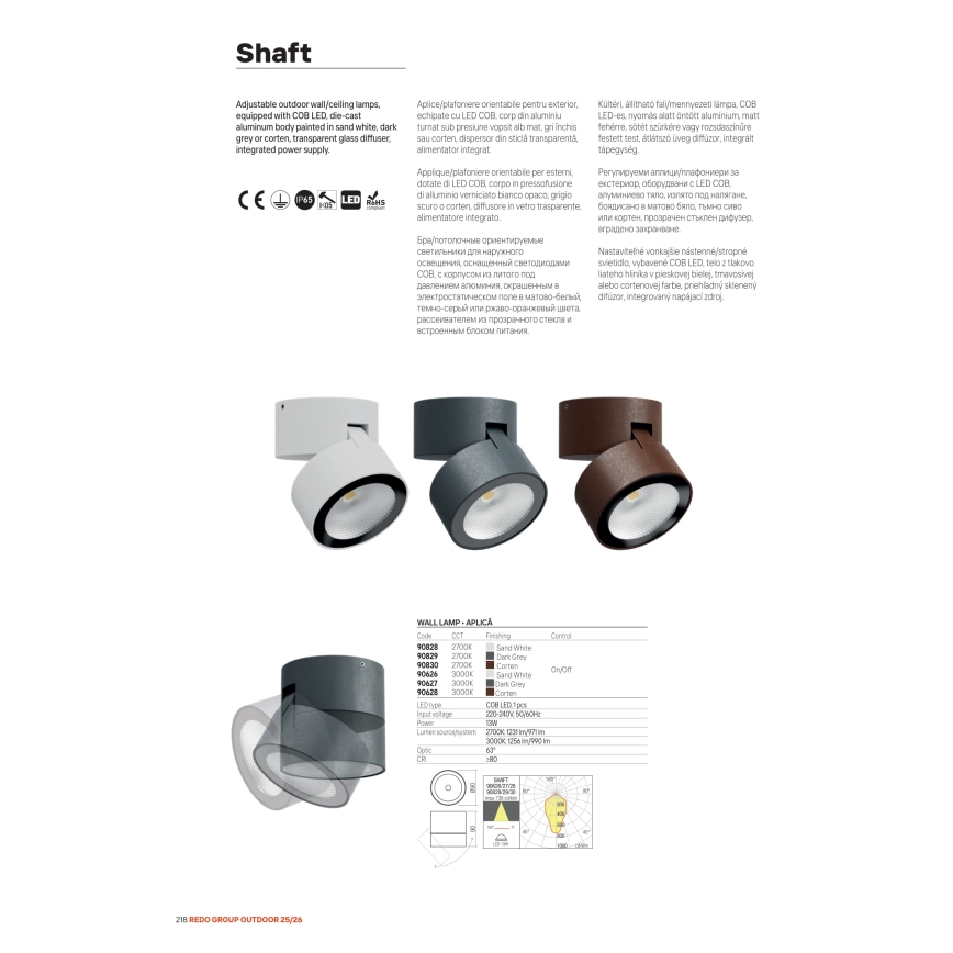 Redo 90627 - LED-Außenstrahler SHAFT LED/13W/230V 3000K Ø 9 cm IP65 Anthrazit