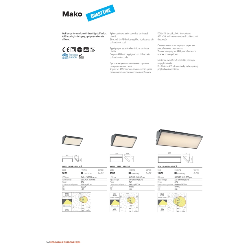 Redo 90678 - LED Außen-Wandleuchte MAKO LED/65W/230V 3000K IP65 Anthrazit
