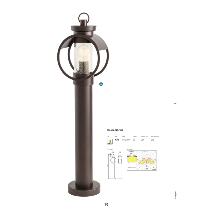 Redo 9573 - Außenlampe COMPASS 1xE27/42W/230V IP33