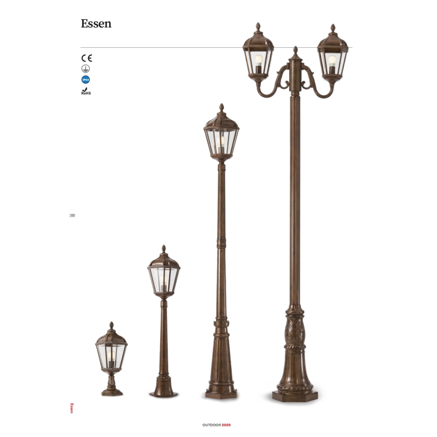 Redo 9662 - Außenleuchte ESSEN 1xE27/70W/230V 221,5 cm IP44 Braun/Patina