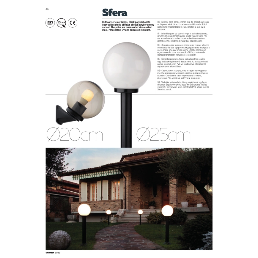 Redo 9776 - Außenleuchte SFERA 1xE27/42W/230V IP44 25x125 cm braun